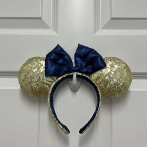 Walt Disney World 50th Anniversary Gold & Navy Earidescent Sequin Minnie Ears